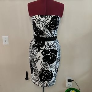 Strapless Black & White Flower Dress